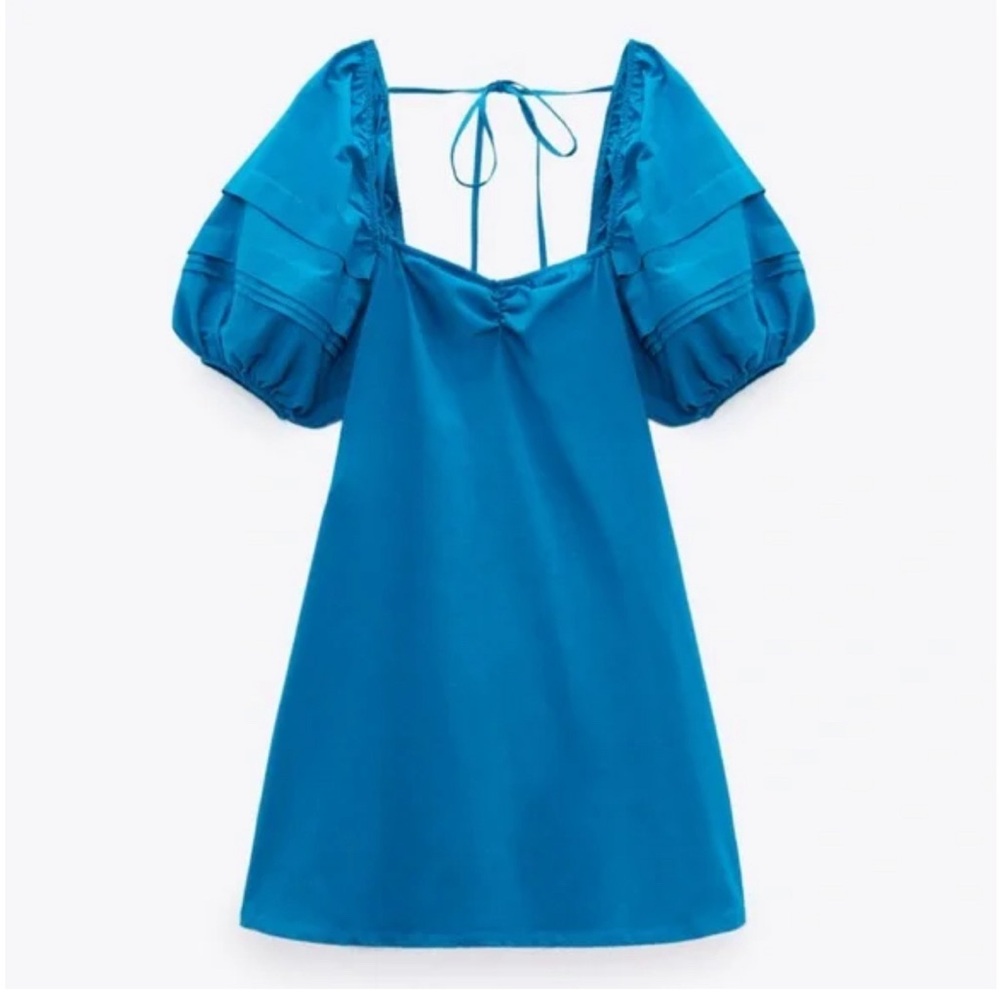 Zara puff sleeve tie in the back blue dress size medium